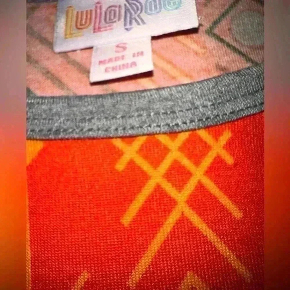 Lularoe small orange southwest‎ pattern Randy baseball style T. grey sleeve NWT - Picture 3 of 7